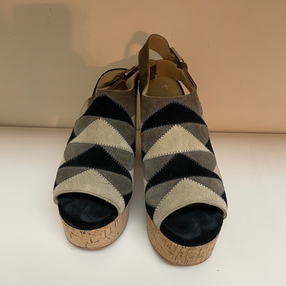 Marc Fisher Tan and Black Suede Wedge Heel - Size 9